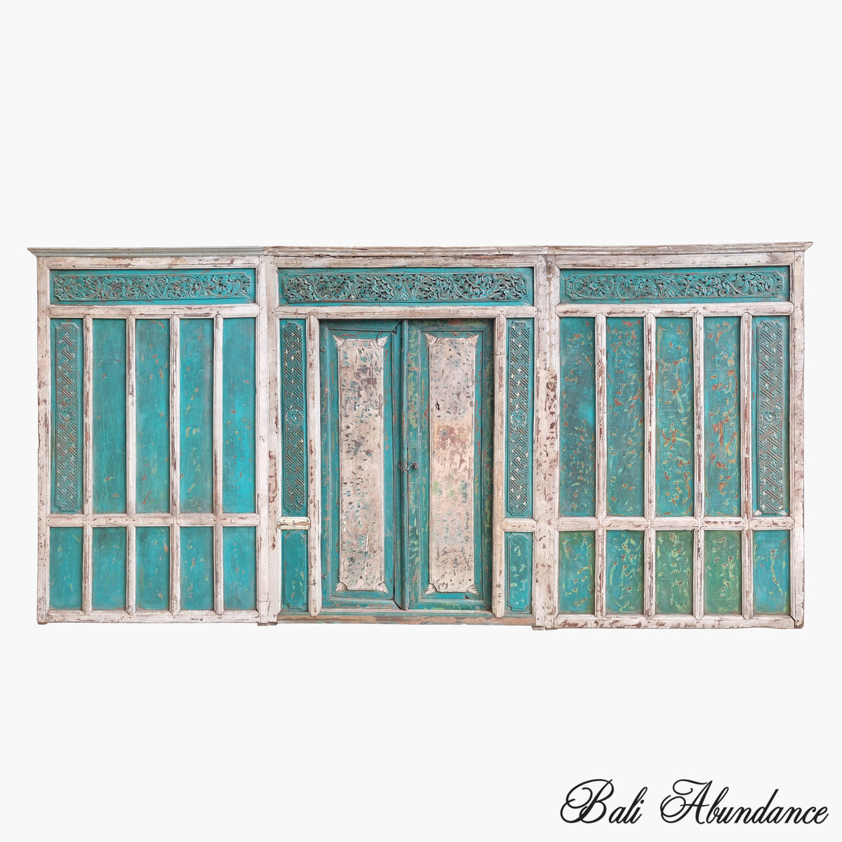 Balinese Green Original Vintage 3 Piece Hand Carved Teak Door Set MJ25 ...