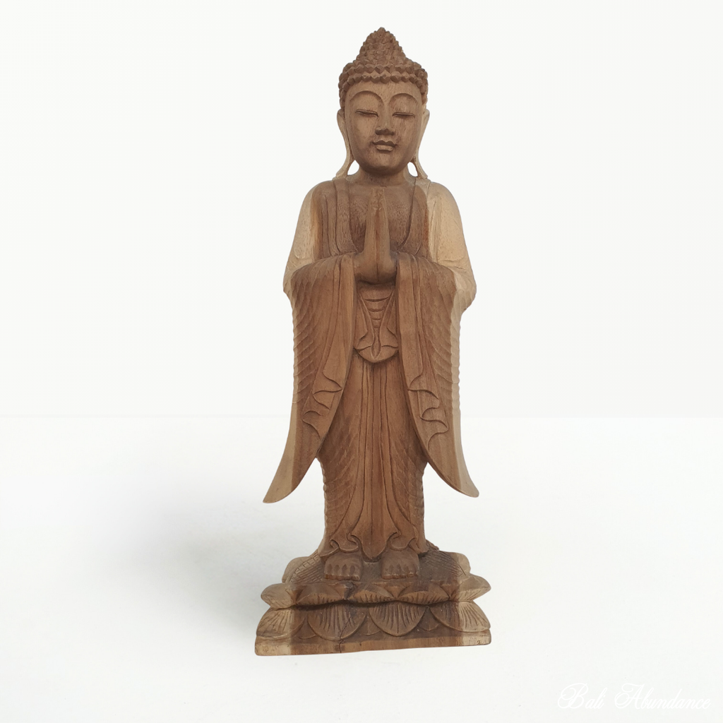 Balinese standing praying wood buddha