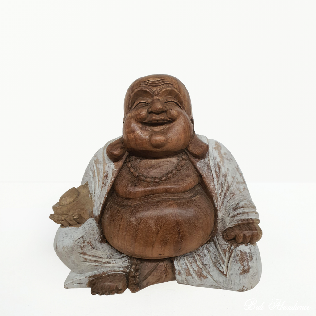 bali laughing sitting wooden buddha