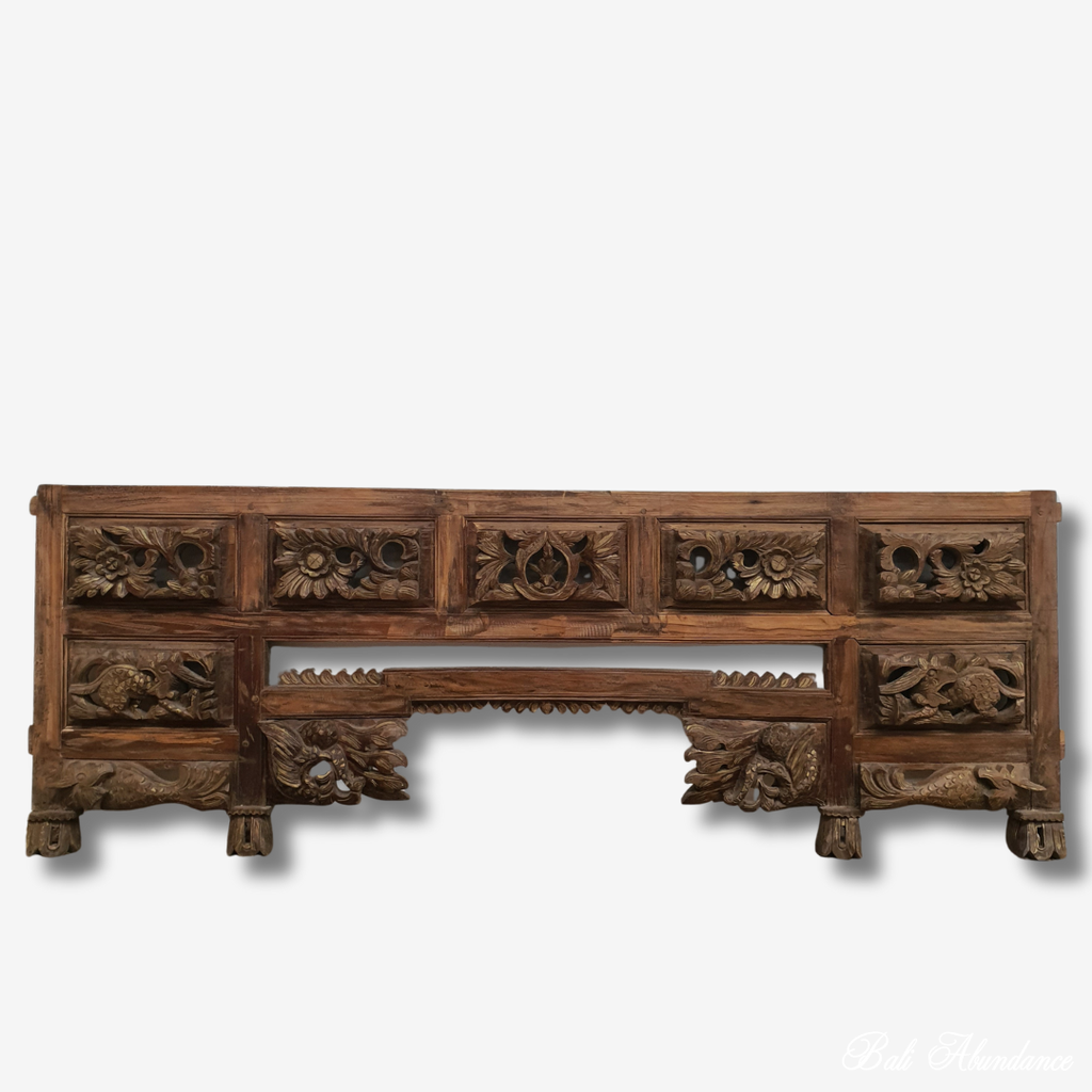 VINTAGE bali hand carved teak wall panel headboard