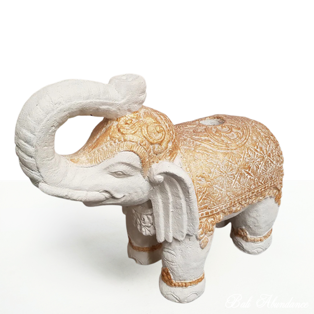large elephant patio umbrella stand White & Gold Cement Elephant Umbrella Stand