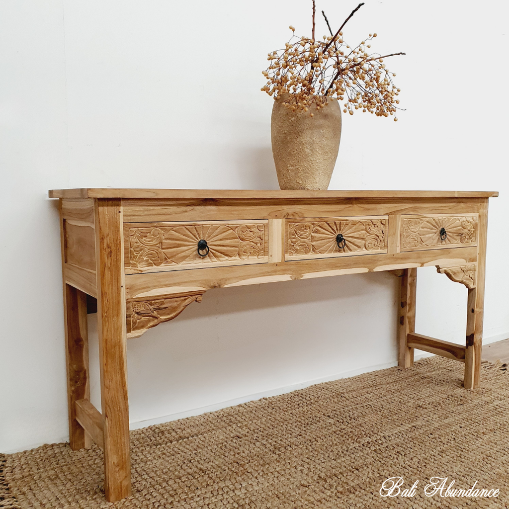 balinese handcarved raw console table