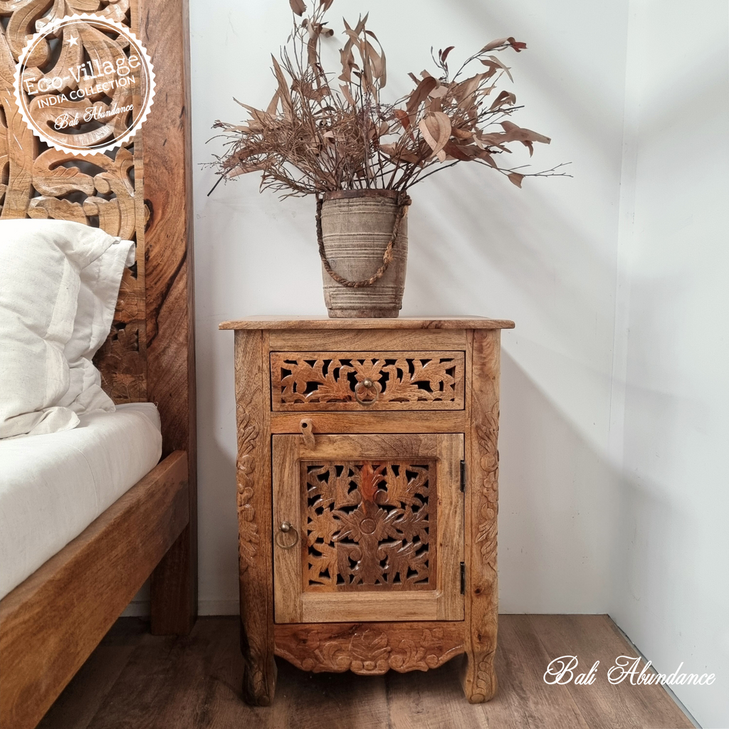 indian hand carved mango wood bedside tables