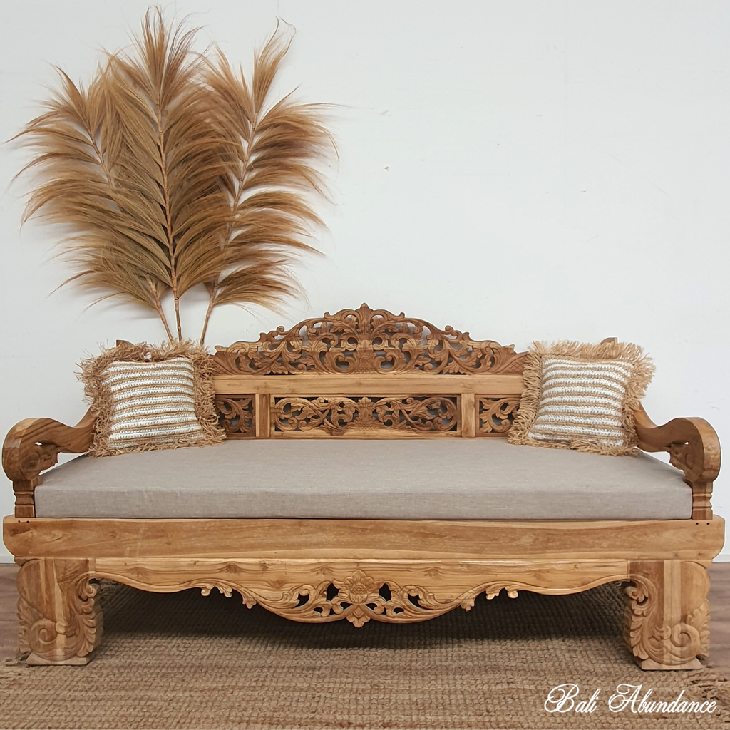 raw balinese hand carved teak daybed