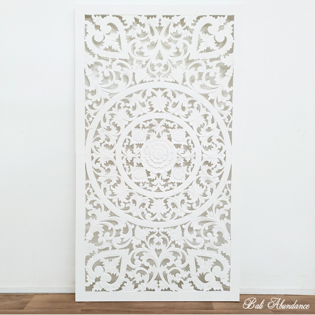 hand carved white wall panel