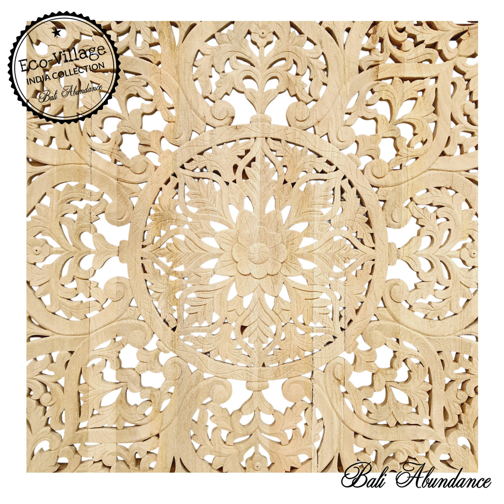 indian mango wood lotus design wall panel bedhead