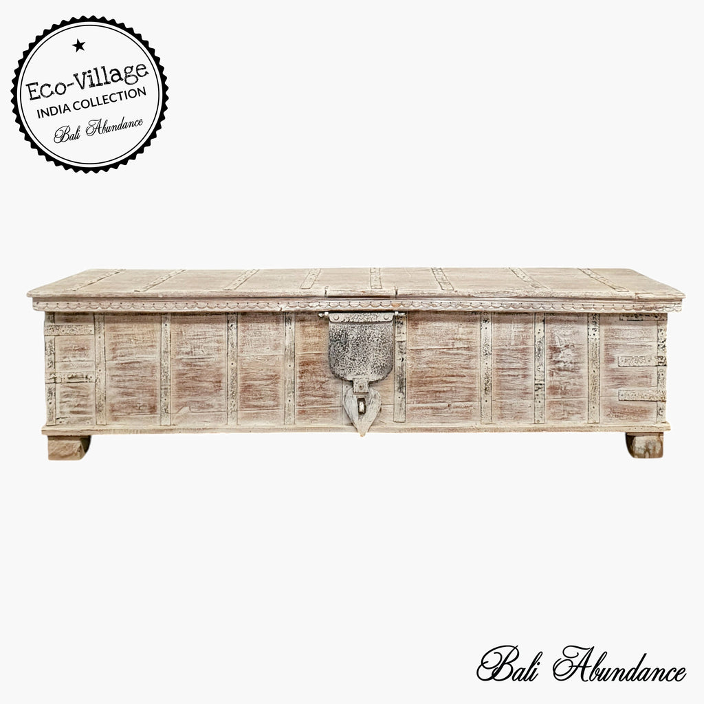 vintage indian whitewash storage trunk