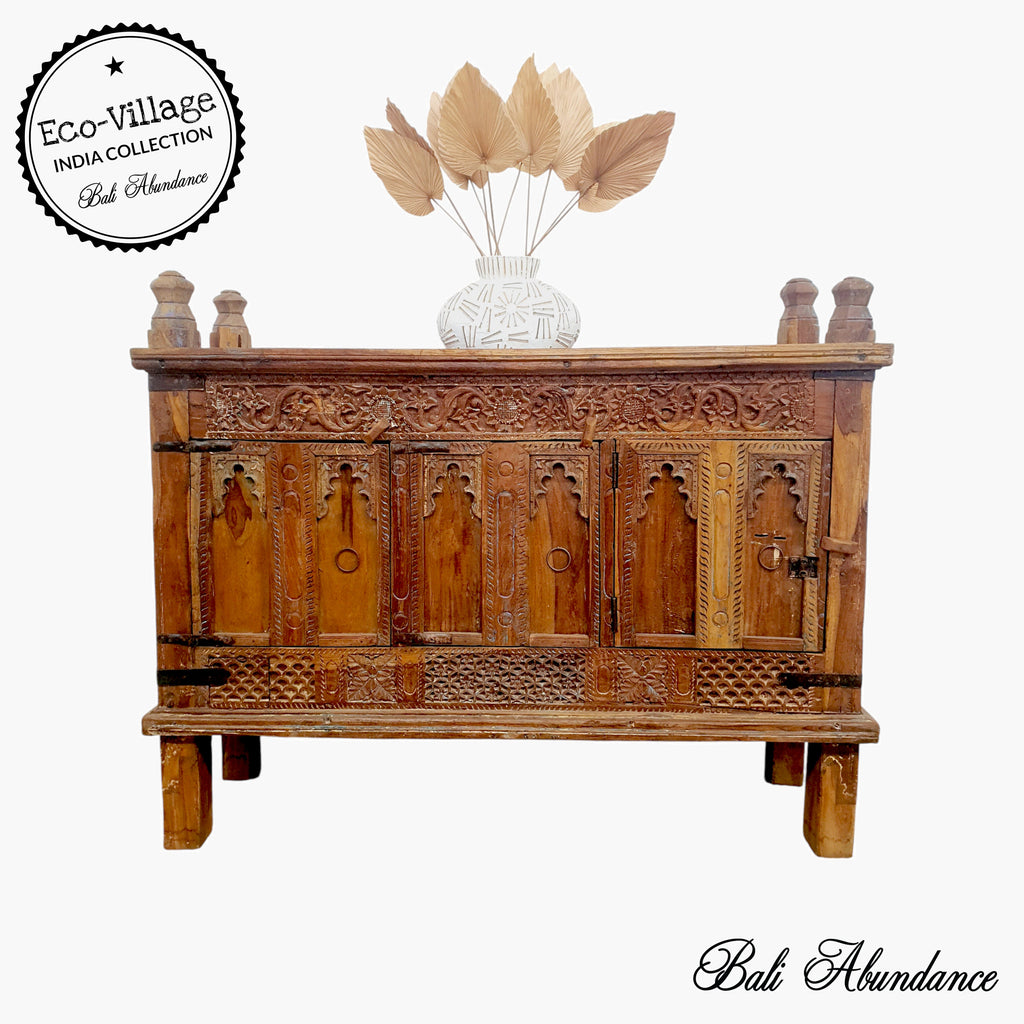vintage indian hand carved natural sideboard