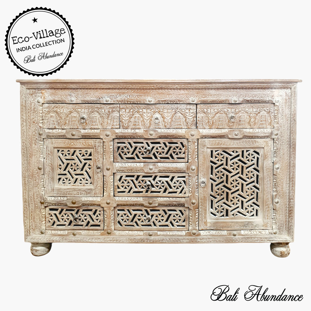 Indian hand carved decorative mango wood sideboard