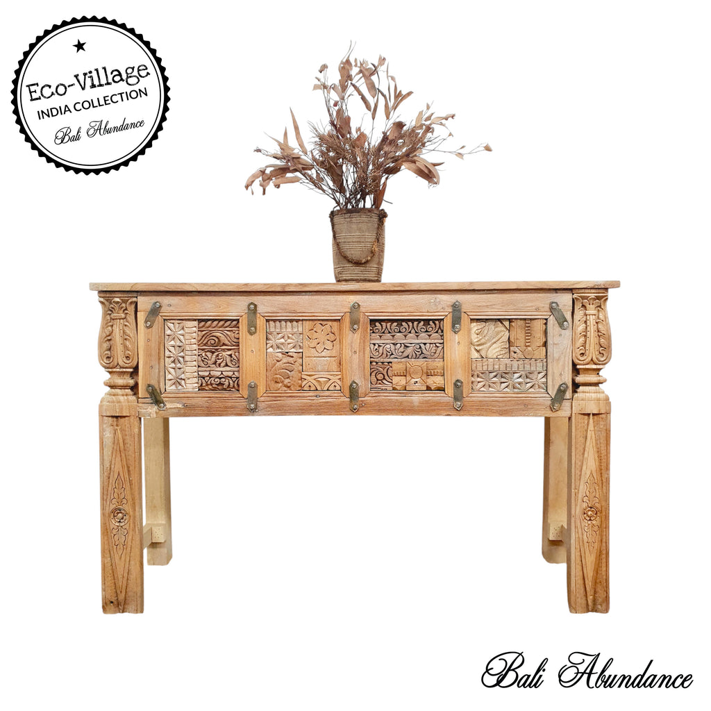 vintage indian block print handcarved console hallway table