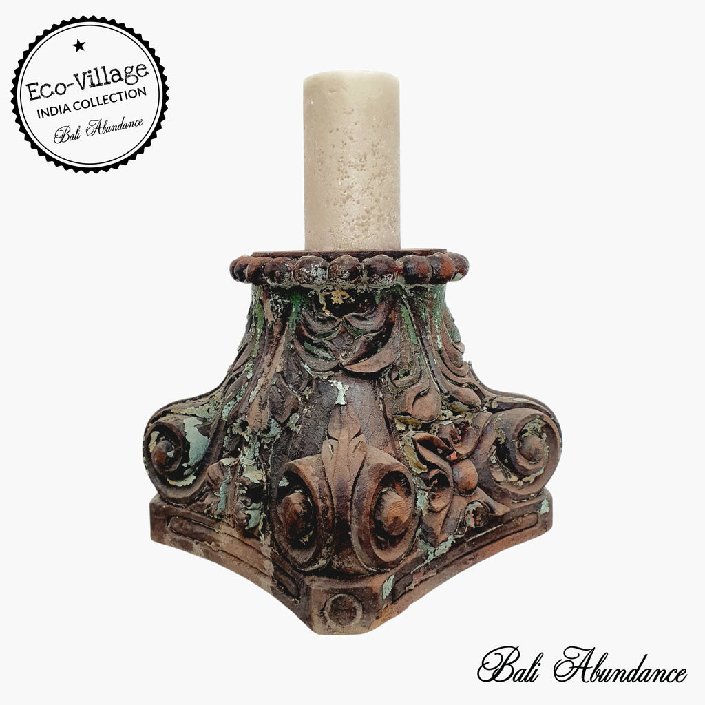 vintage indian wooden pillar candlestick