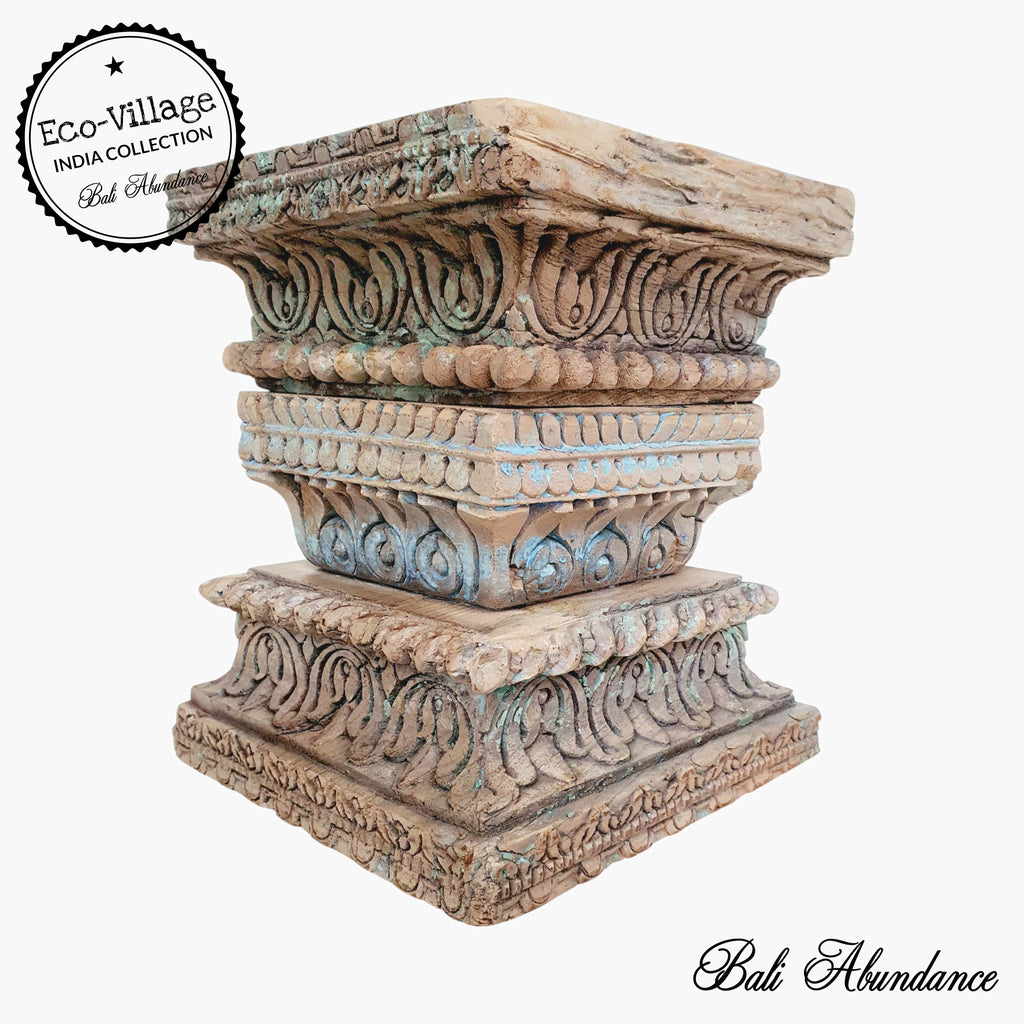 indian vintage wooden pillar candlestick
