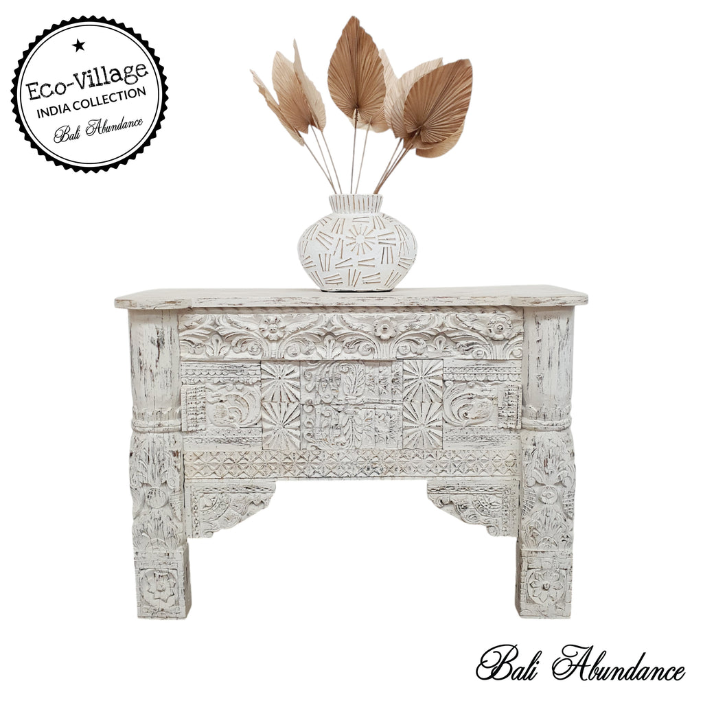 indian vintage sustainable white mango wood console table