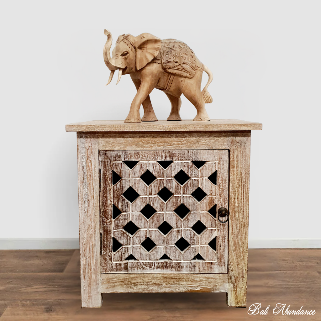 bali handcarved teak bedside table