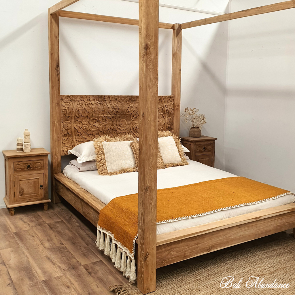 canggu four poster raw teak bed