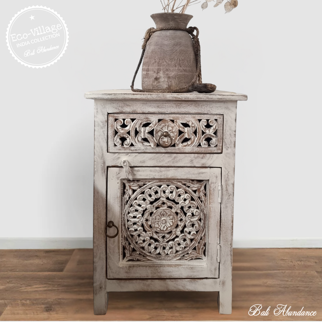 Indian mango wood whitewash bedside tables