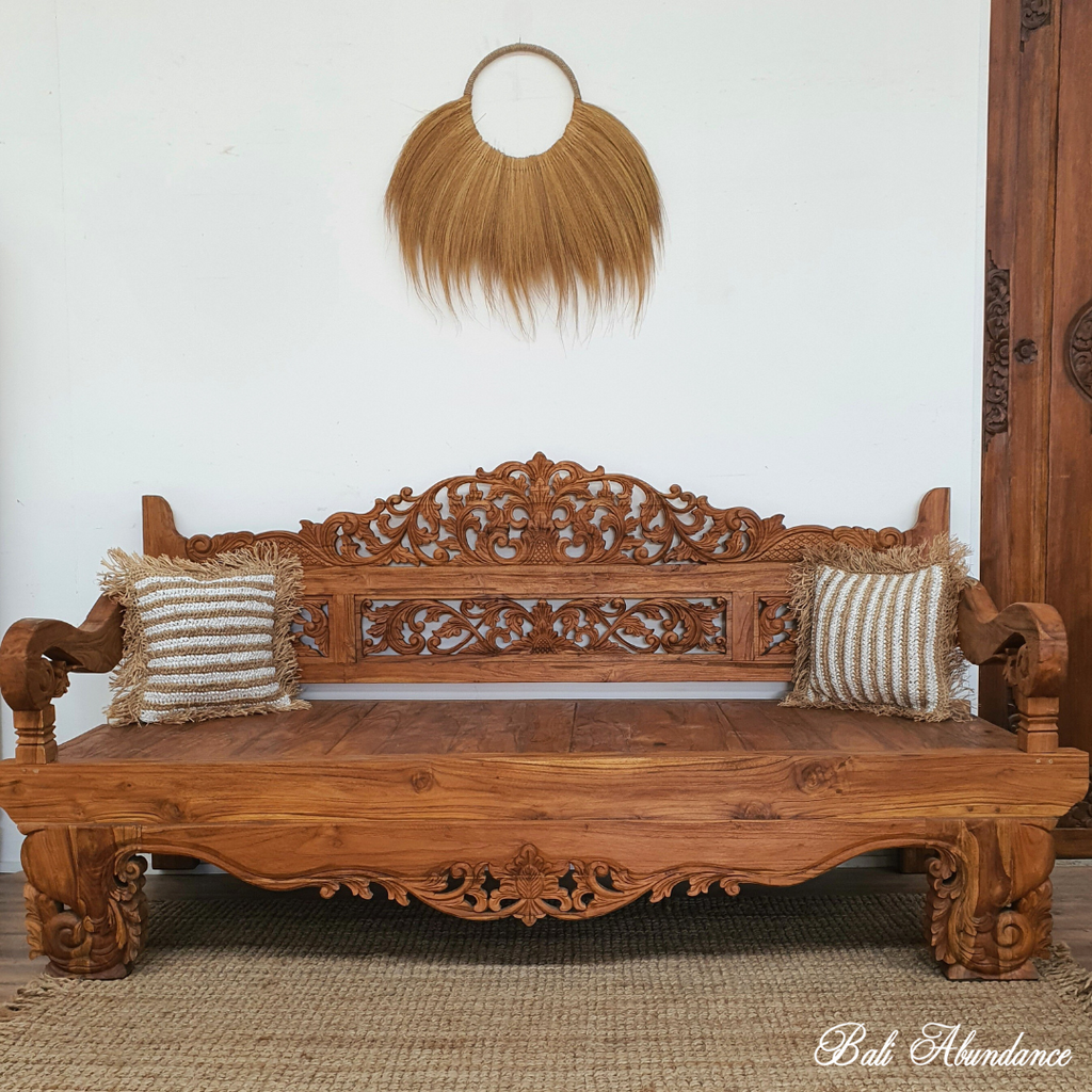 brown hand carved teak daybed