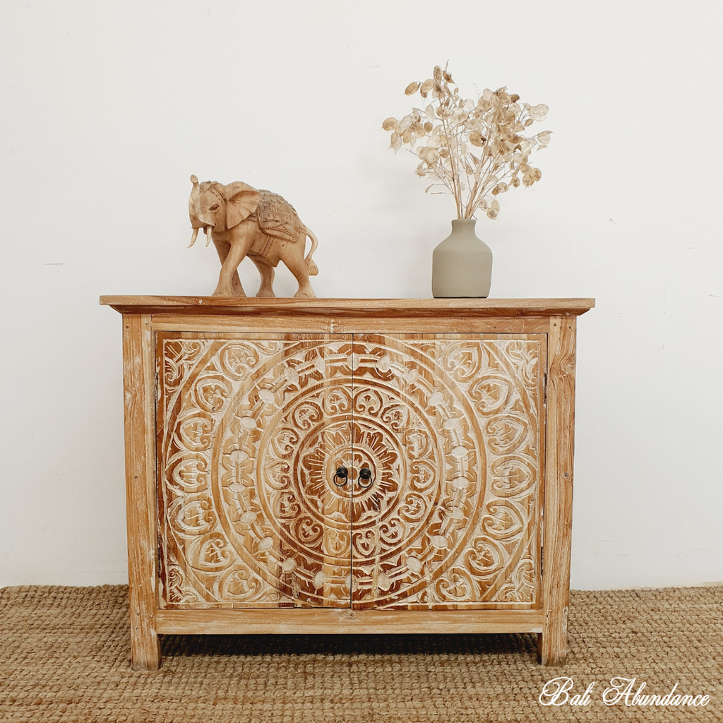 mandala hand carved teak cupboard sideboard