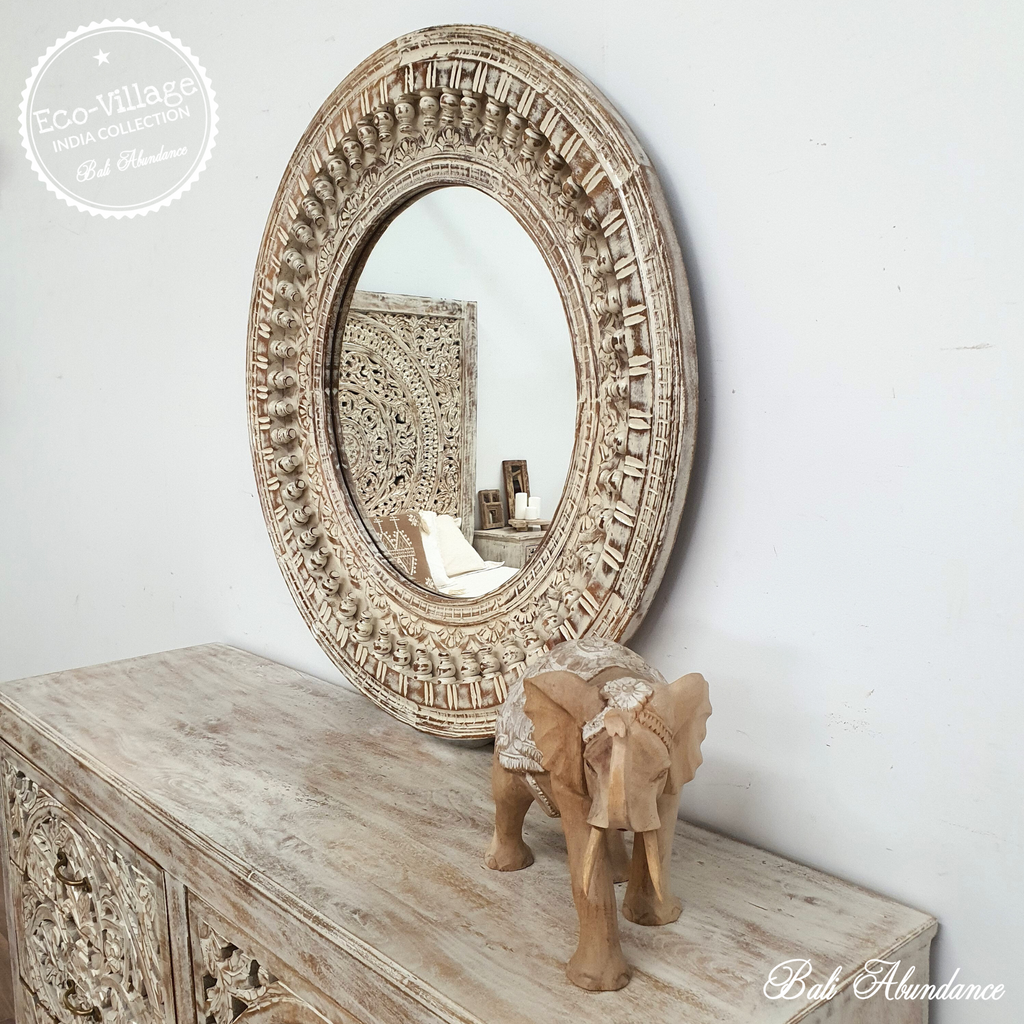 handcarved mango wood Indian mirror