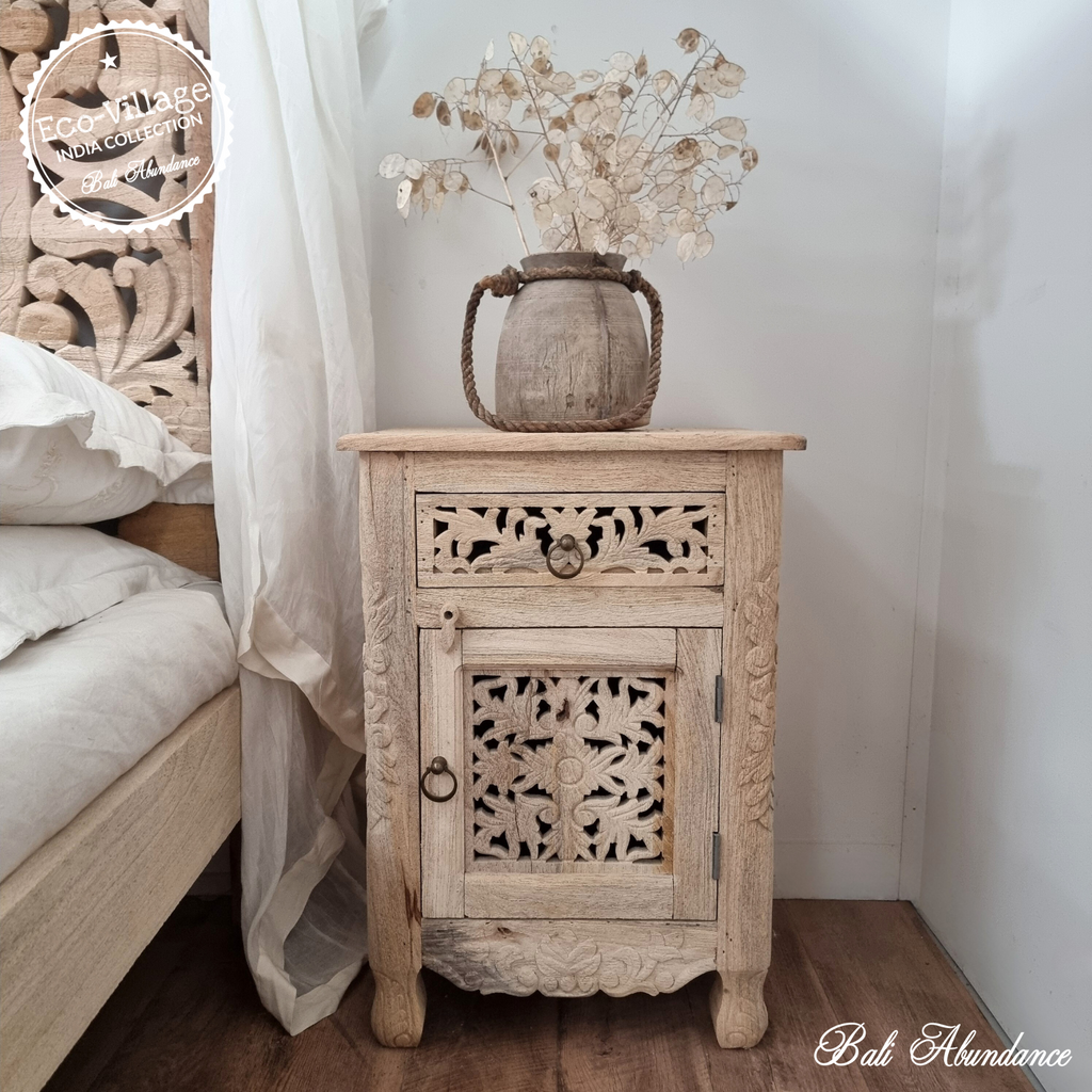 Indian mango wood hand carved bedside table