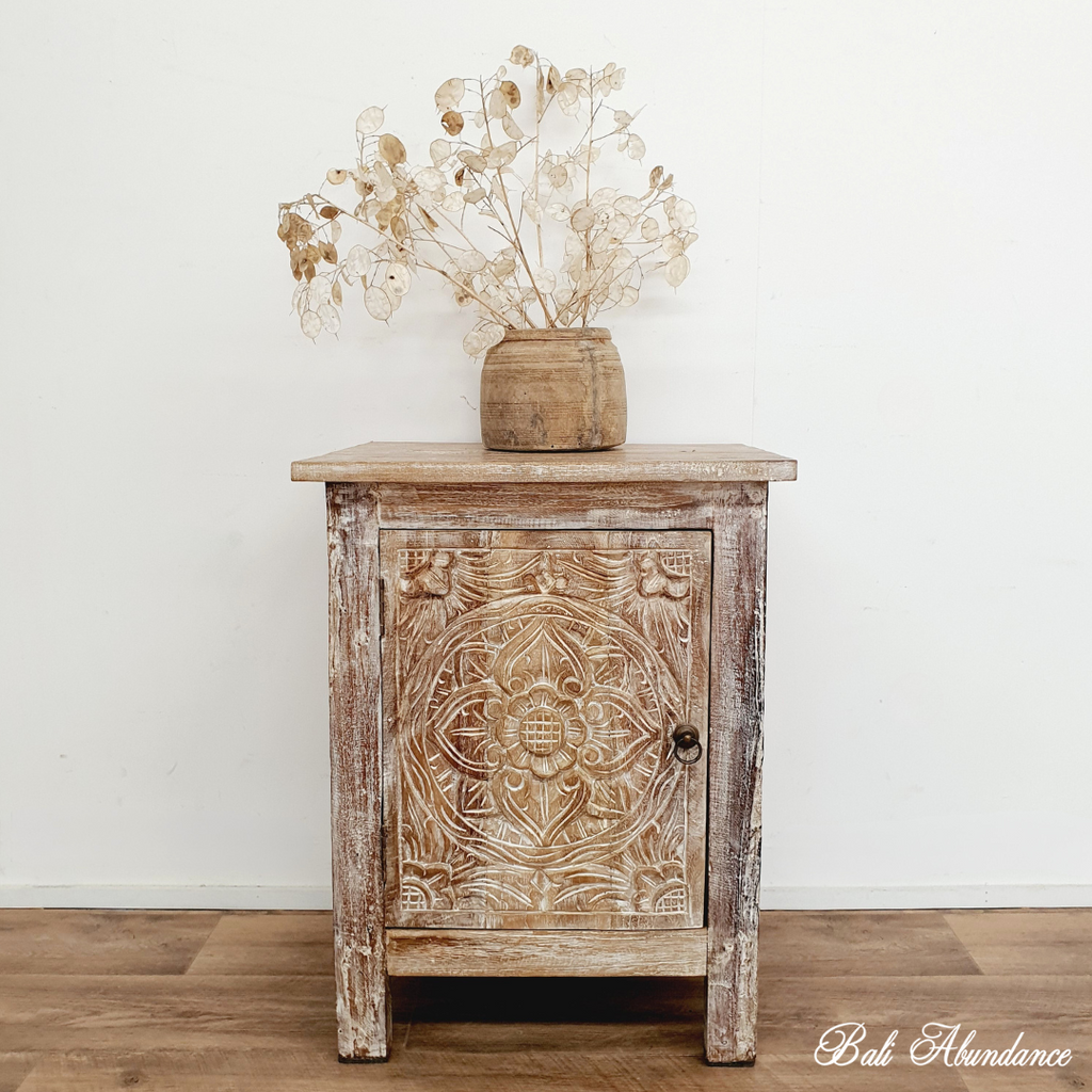 lotus hand carved teak bedside table