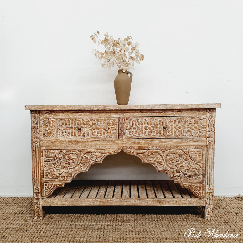 hand carved balinese teak console table