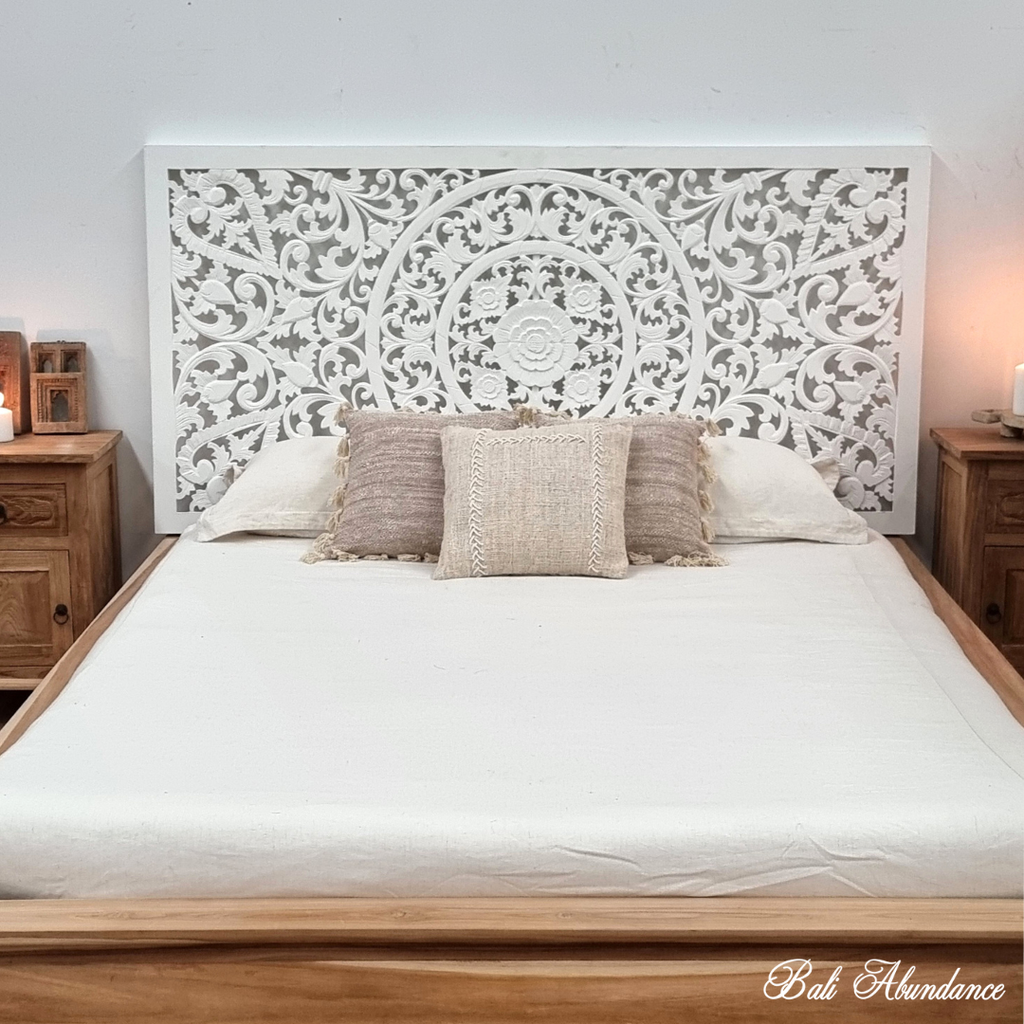 hand carved white bedhead wall panel