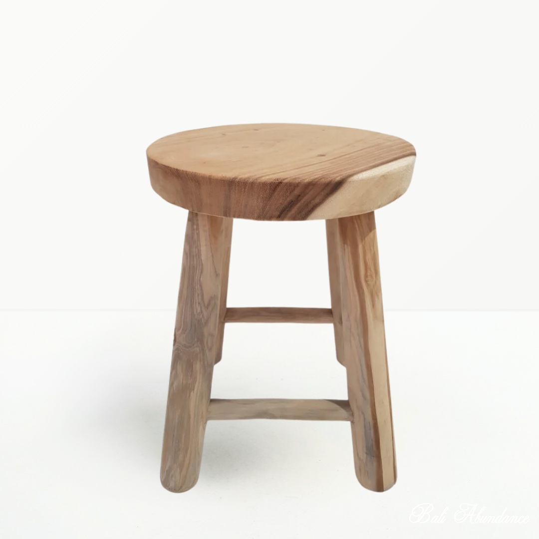 Hand made Natural Wood Round Stool Suar Teak Wood - Main Image