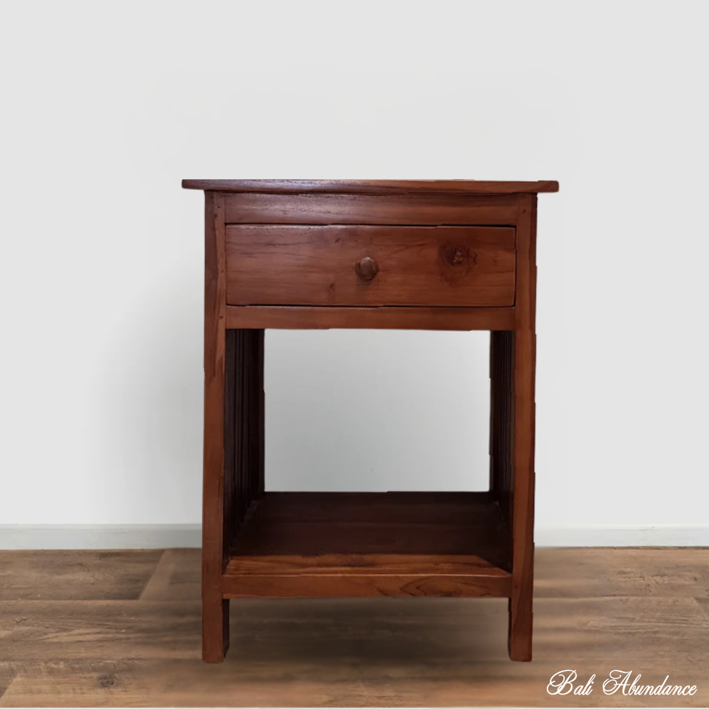 brown teak bedside table