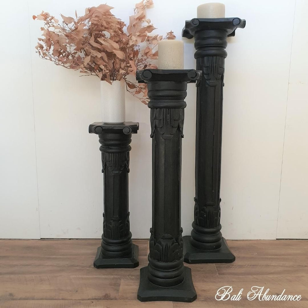 pillar candlesticks, wooden candlesticks