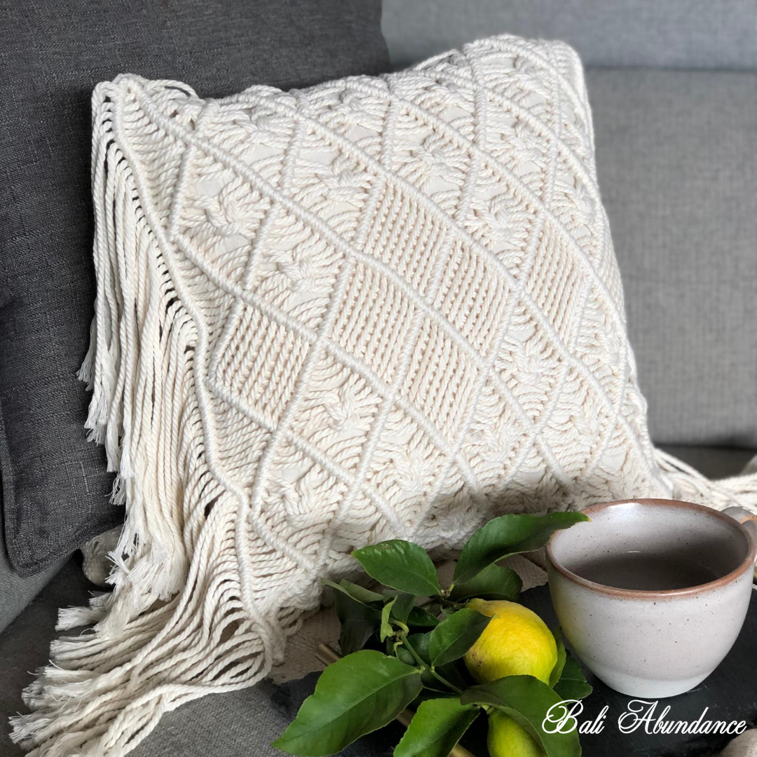 Macrame Cushion Cover with Fringe Cream