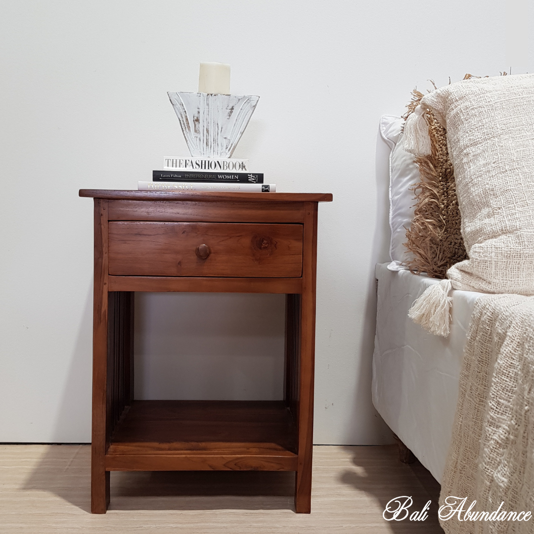 Small teak bedside table deals