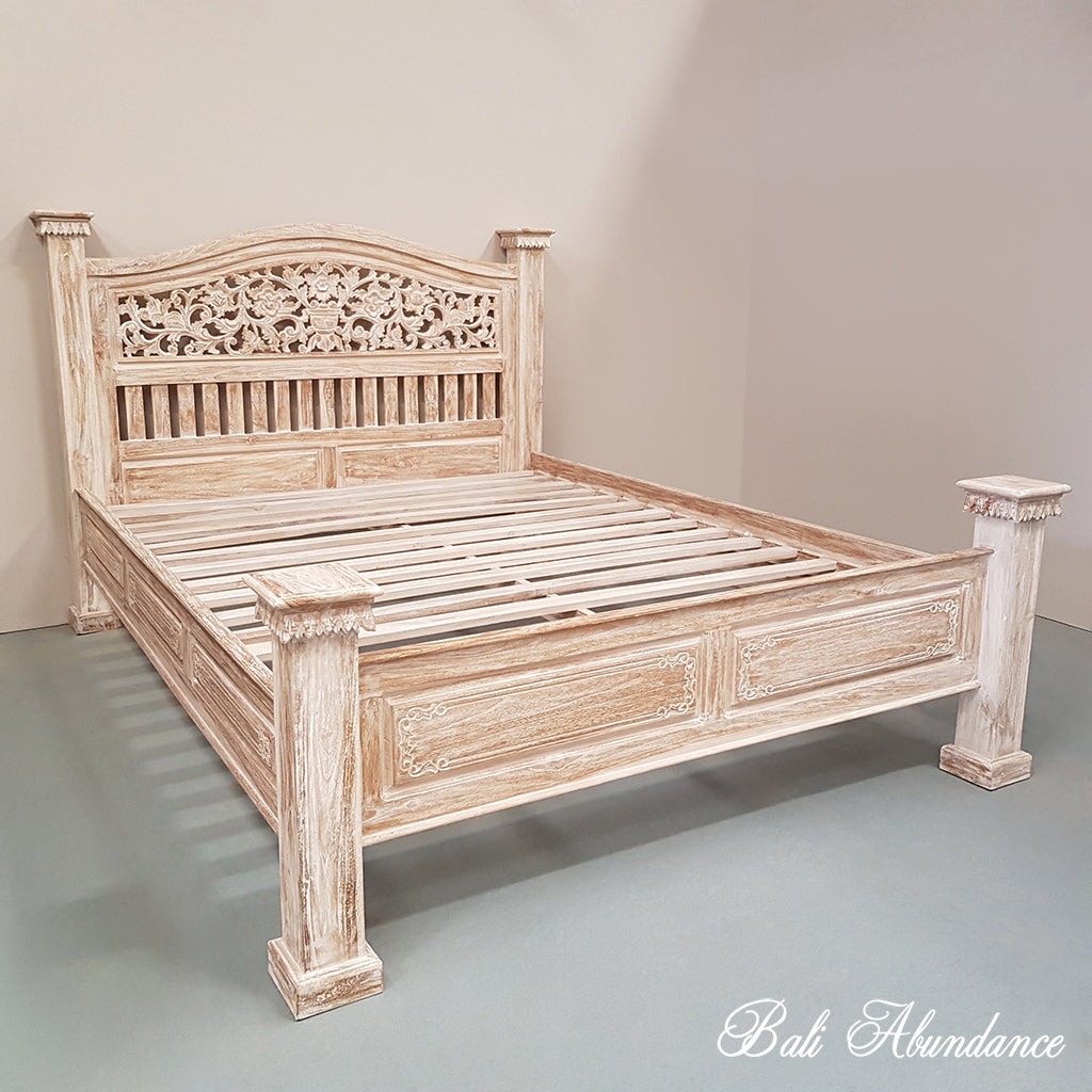 Bali bed frame Hand Carved Teak white 