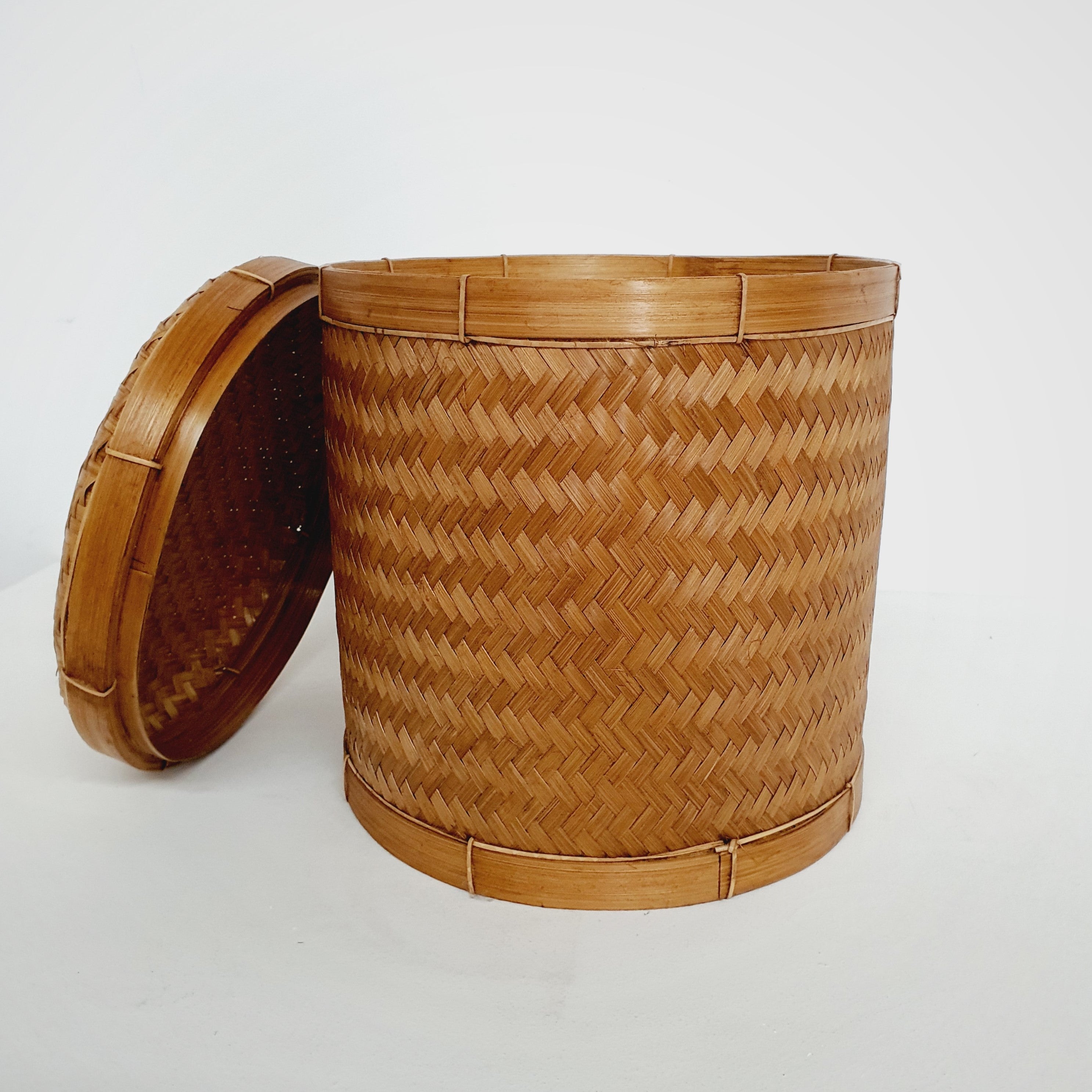 Natural Bamboo Basket With Lid Medium Bali Abundance