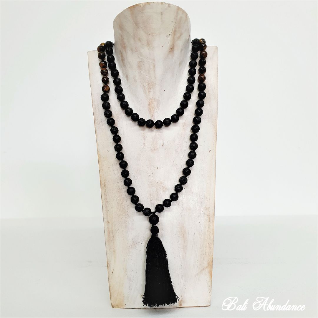 Mala Prayer Beads Tigers Eye Lava Stone Necklace