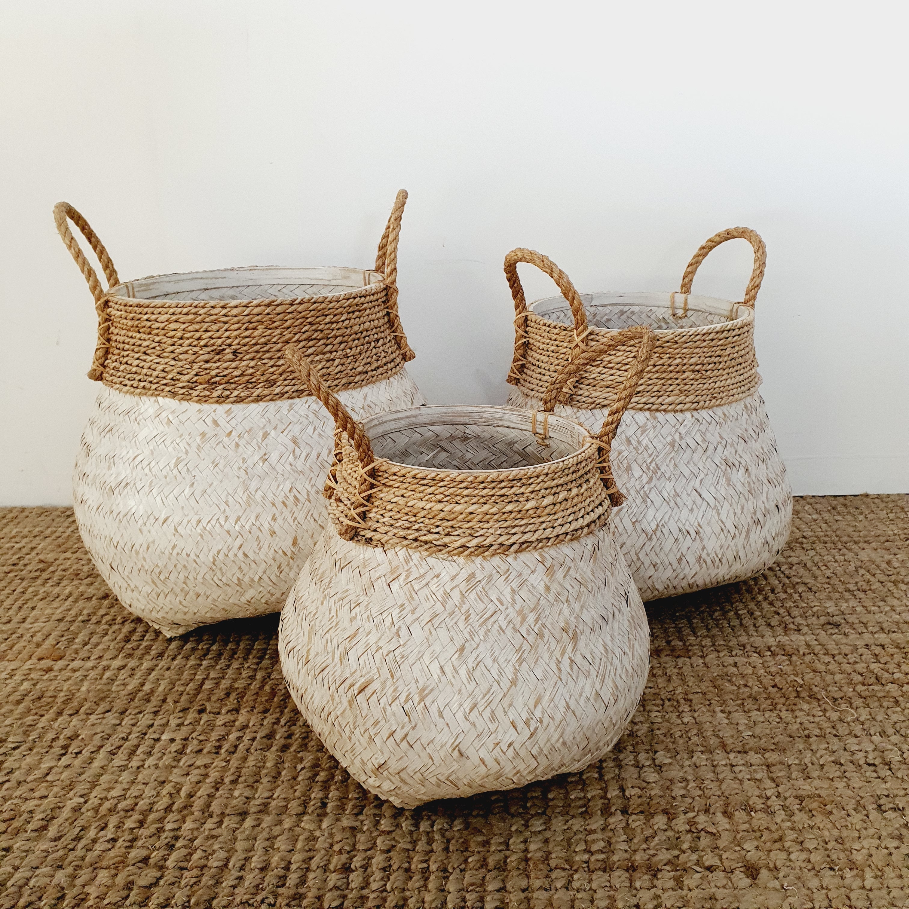 Whitewash Bamboo Basket Medium Bali Abundance