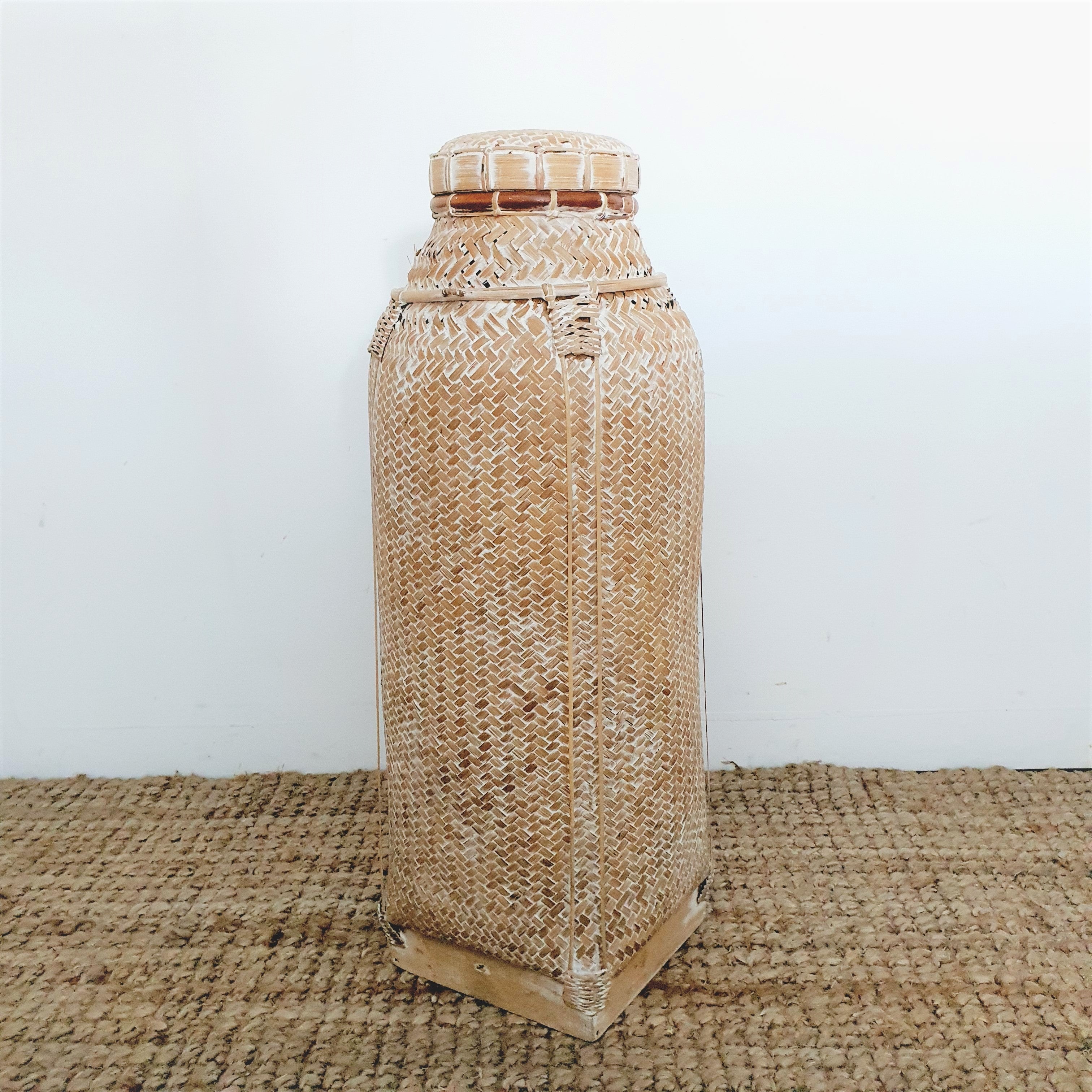 Whitewash Bamboo Fishing Basket Bali Abundance