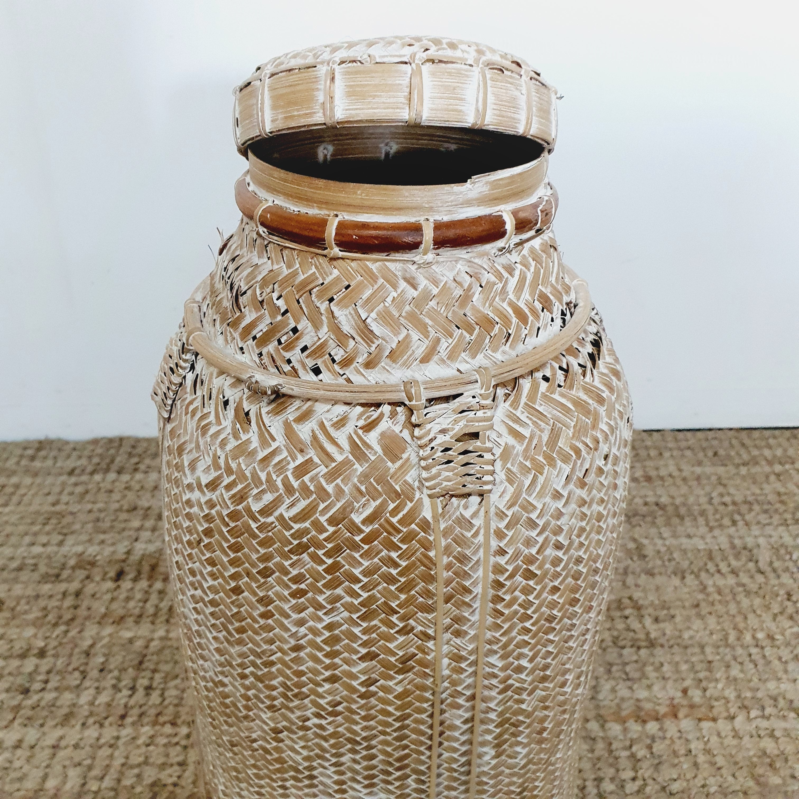 Whitewash Bamboo Fishing Basket Bali Abundance
